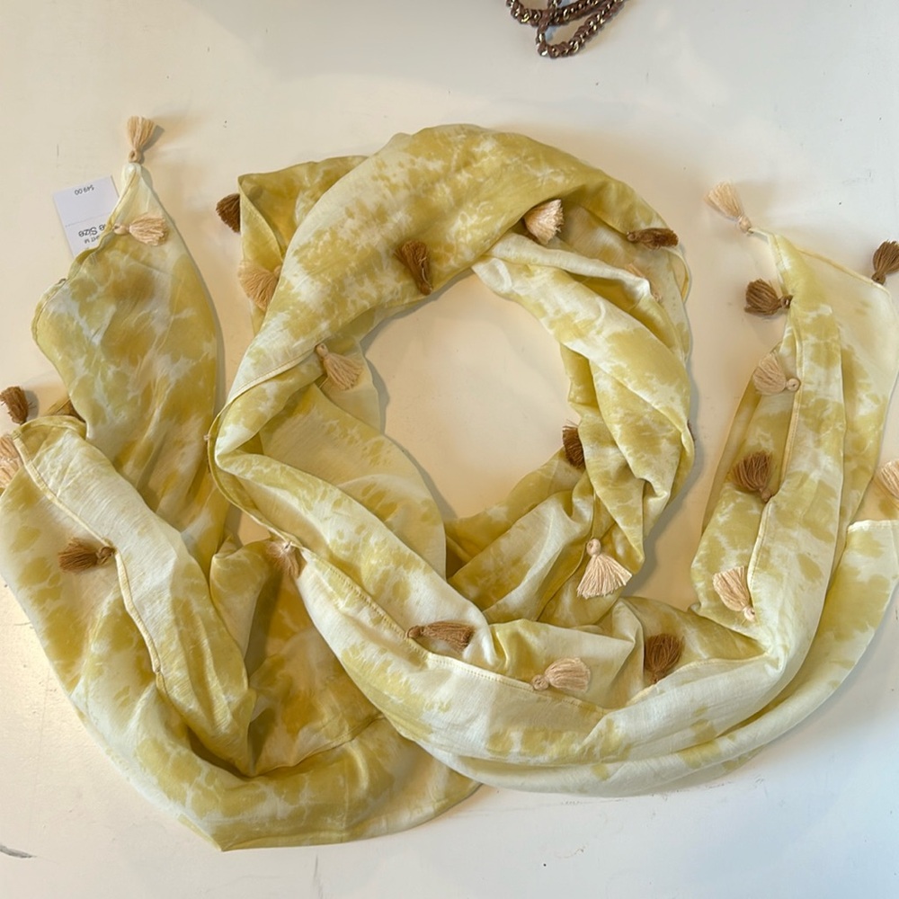 J. Jill Pure Jill Sunlight Scarf India Gold Tassels NWT